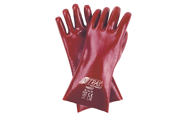 NITRAS 160227 PVC-Handschuhe, rot, vollbeschichtet auf Baumwollträger, 27cm Länge
