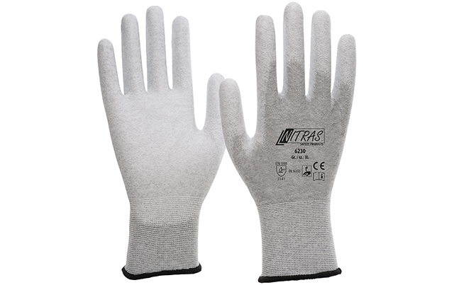 NITRAS 6230 ESD Handschuhe, mit Carbonfaden, antistatisch, mit PU-Beschichtung, touchscreenfähig
