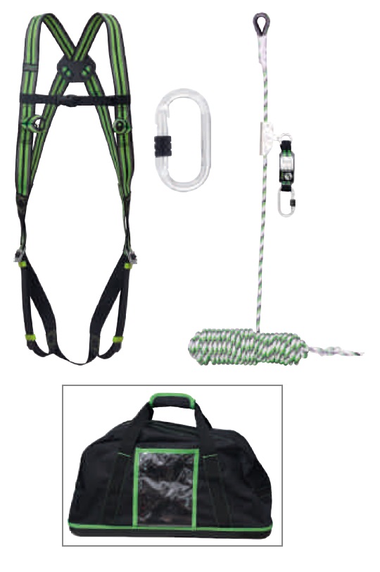 KRATOS Bandfalldämpfer-Set mit Auffanggurt, 20m Seil in geräumiger Tasche, EN 361 + 353-2