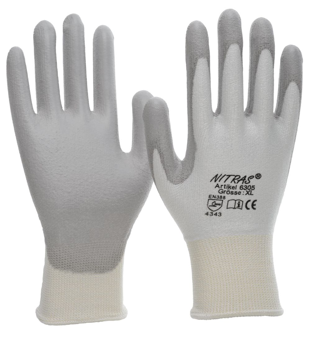 Schnittschutz-Strickhandschuhe aus Spezialfaser, weiß, graue PU-Beschichtung