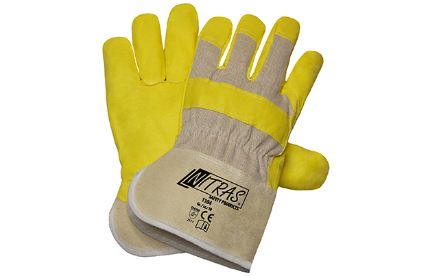 NITRAS 1104 Kunstlederhandschuhe gelb, Handücken und Stulpe natur