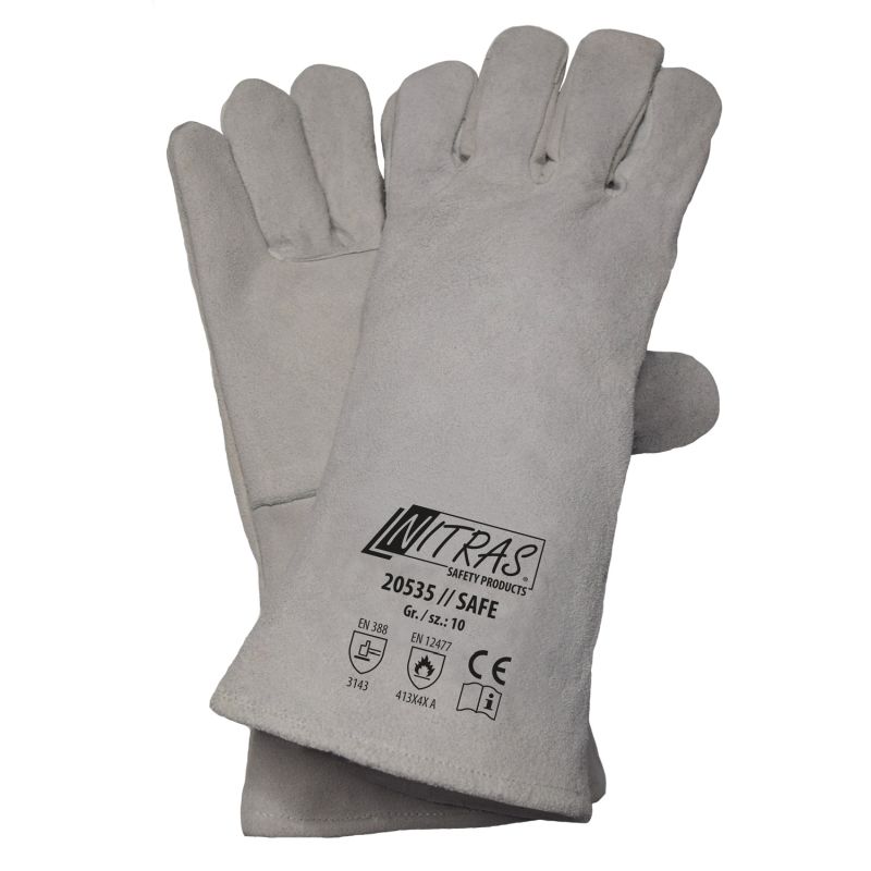 SAFE 5-Finger Schweißerhandschuhe, ganz aus Spaltleder, innen voll gefüttert, 35cm Länge