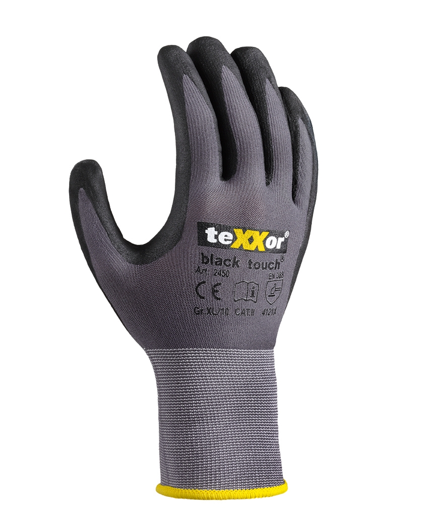 teXXor "black touch" Nylon-Strickhandschuhe mit Nitrilbeschichtung