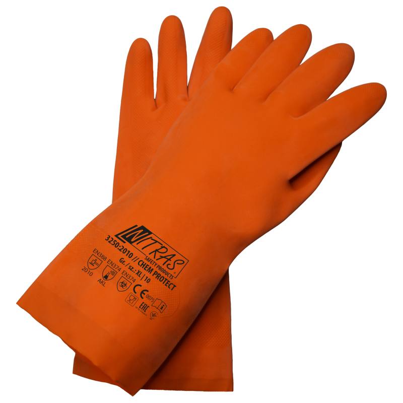 NITRAS Chem Protect 3250 Latex-Chemikalienschutzhandschuhe, orange, schwere Ausführung, ca. 30 cm