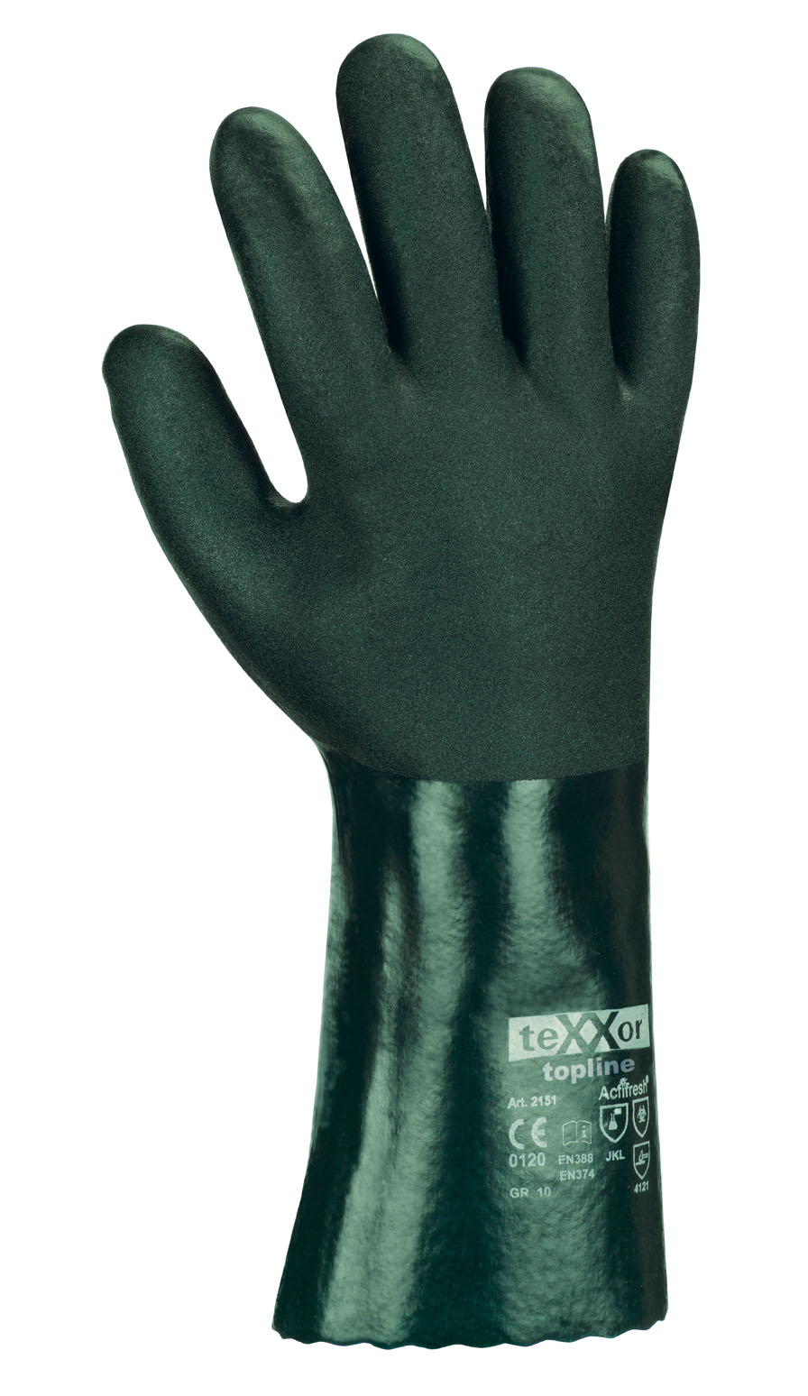 teXXor - topline PVC grün Chemikalienschutzhandschuh 35cm lang, CE CAT 3