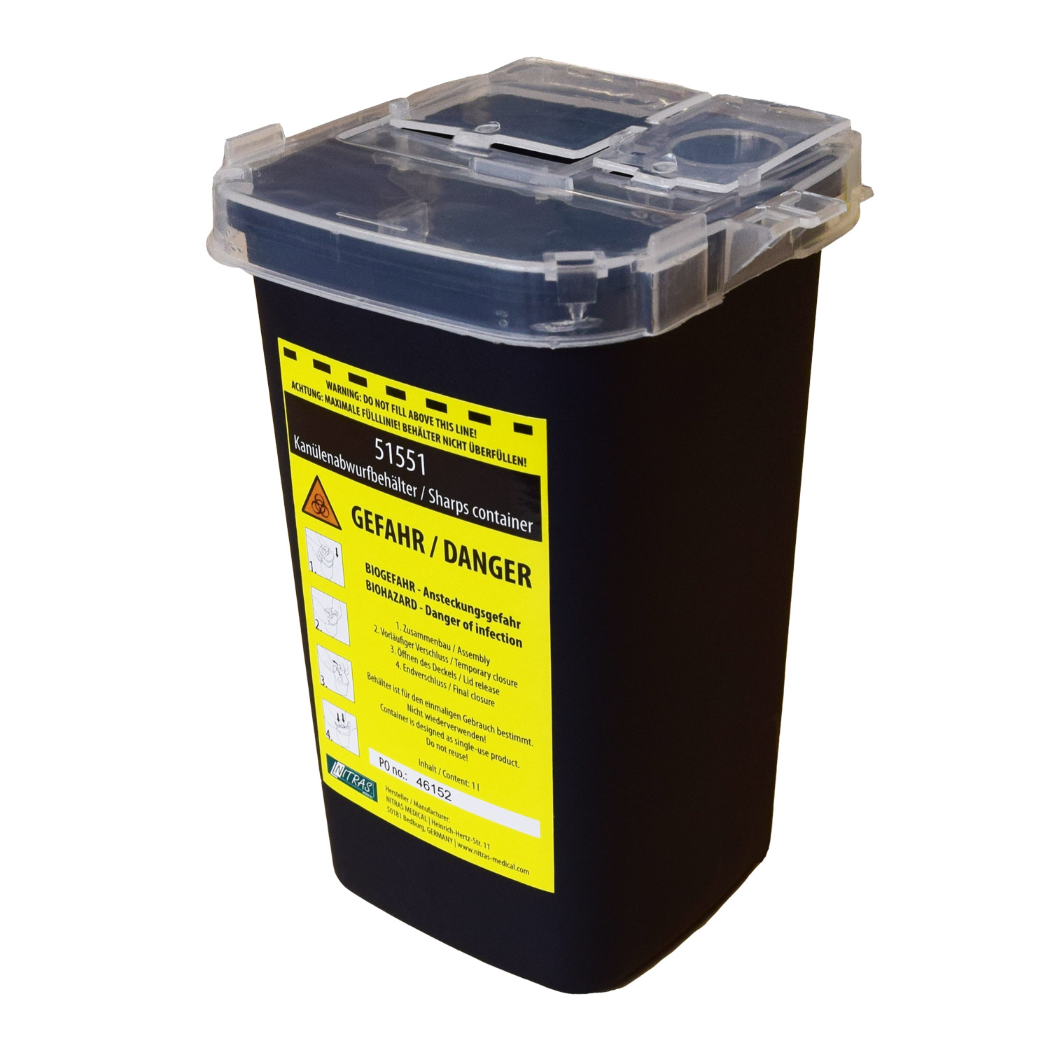 NITRAS® Medical Kanülenabwurfbehälter, schwarz, 1l / 5l