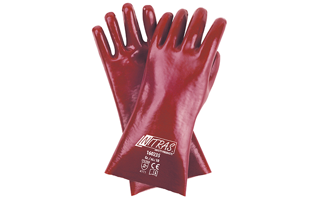 NITRAS 160235 PVC-Handschuhe, rot, vollbeschichtet auf Baumwollträger, 35cm Länge